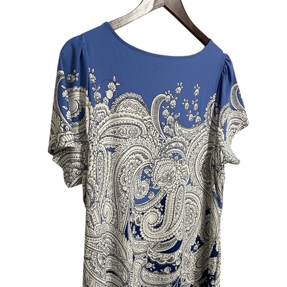 Talbots Effortless Jersey Shift Paisley Blue and White Midi Dress Size 1XP - Picture 5 of 10